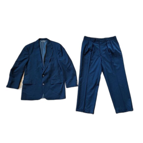 Brooks Brothers Blue Wool 2 Piece Stripe Suit Blazer Jacket Pants Mens Sz Large - Picture 2 of 16